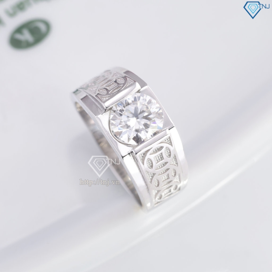 Nhẫn bạc nam kim tiền đính kim cương Moissanite 8.0mm NNAM0240