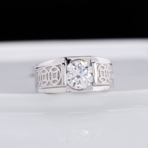 Nhẫn bạc nam kim tiền đính kim cương Moissanite 8.0mm - Kiểm định GRA NNAM0240