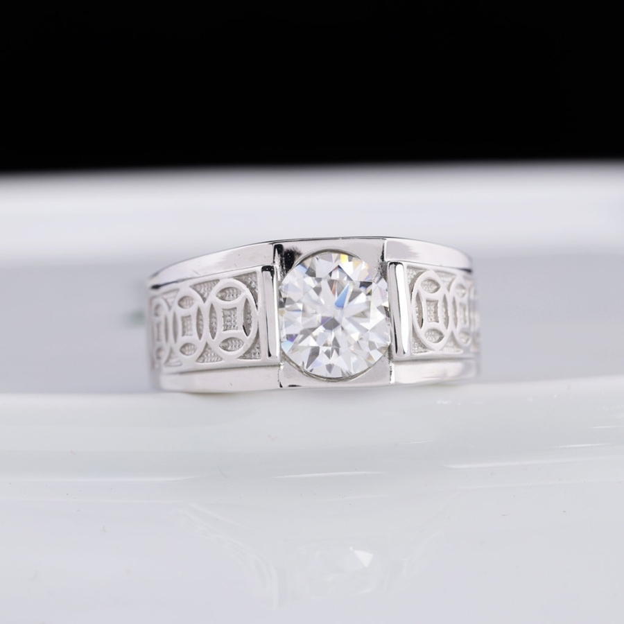 Nhẫn bạc nam kim tiền đính kim cương Moissanite 8.0mm - Kiểm định GRA NNAM0240