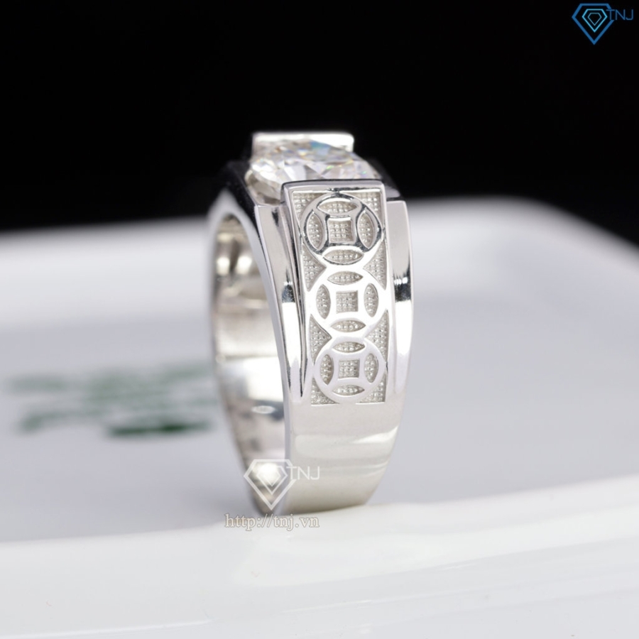 Nhẫn bạc nam kim tiền đính kim cương Moissanite 8.0mm NNAM0240