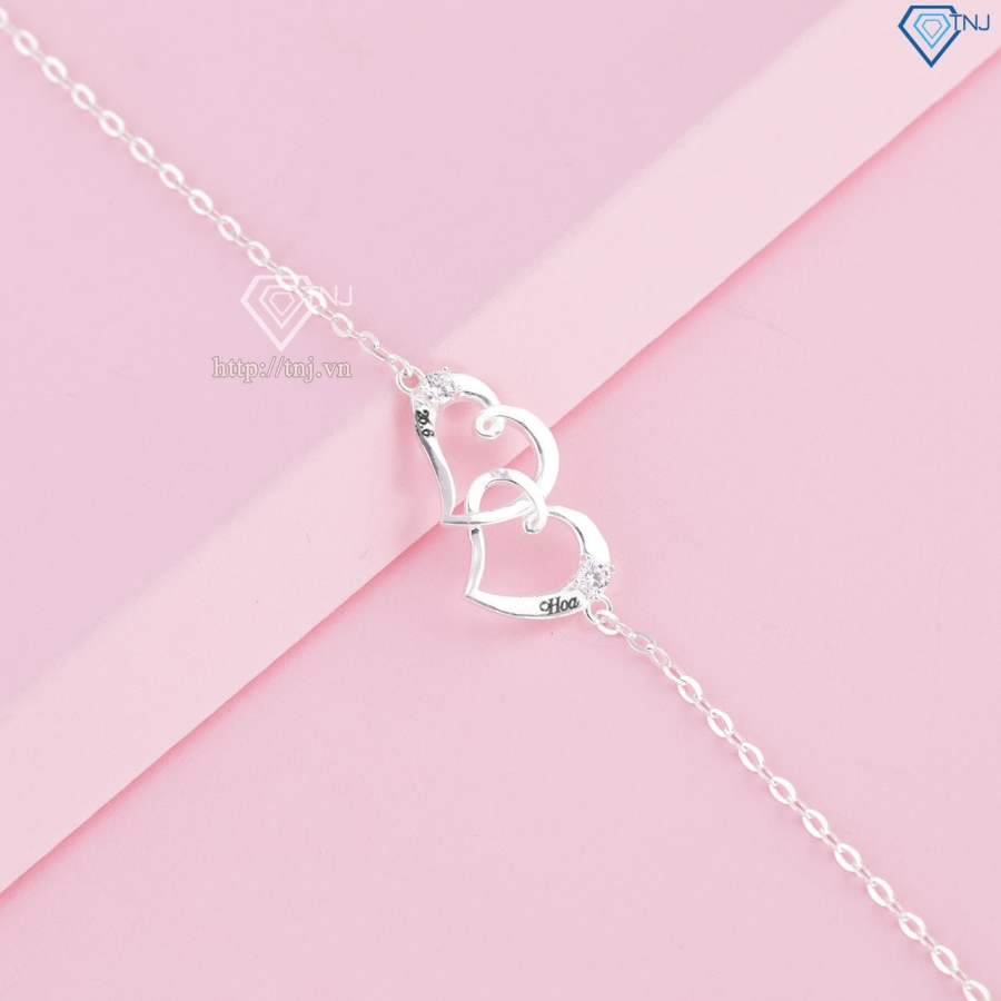 Lắc tay bạc nữ hình trái tim khắc tên LTN0236
