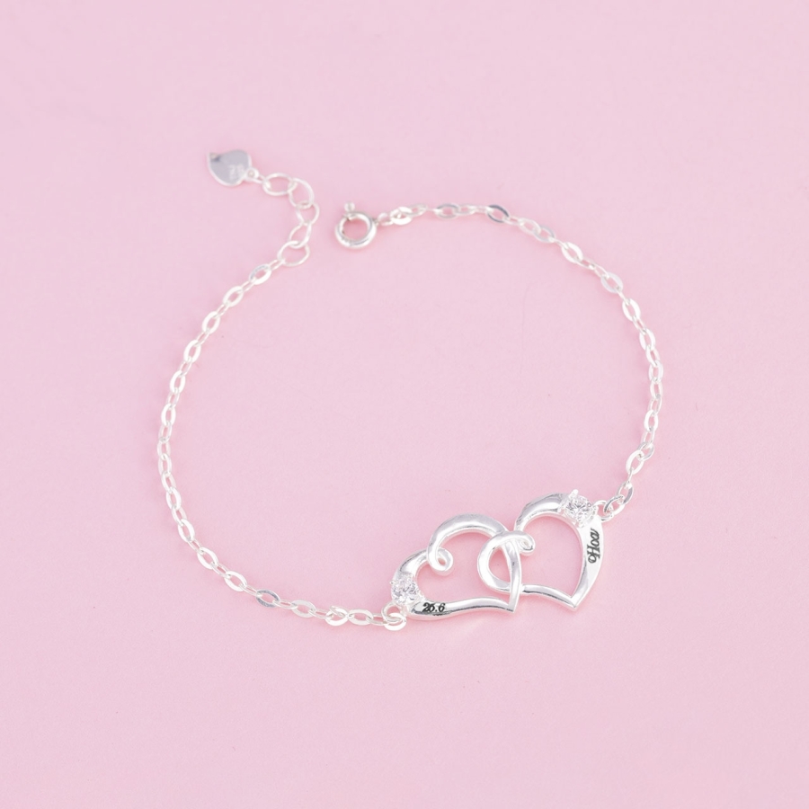 Lắc tay bạc nữ hình trái tim khắc tên LTN0236