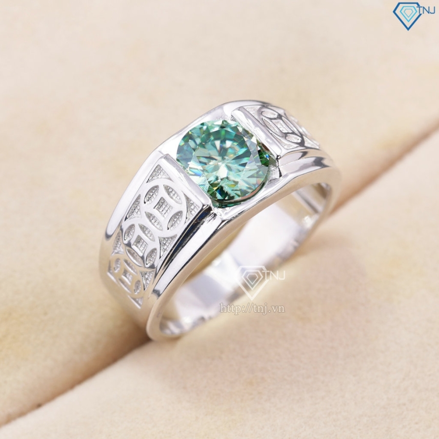 Nhẫn nam kim tiền đính kim cương Moissanite xanh 8.0mm NNAM0240