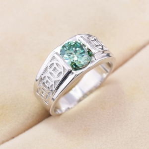 Nhẫn nam kim tiền đính kim cương Moissanite xanh 8.0mm - Kiểm định GRA NNAM0240
