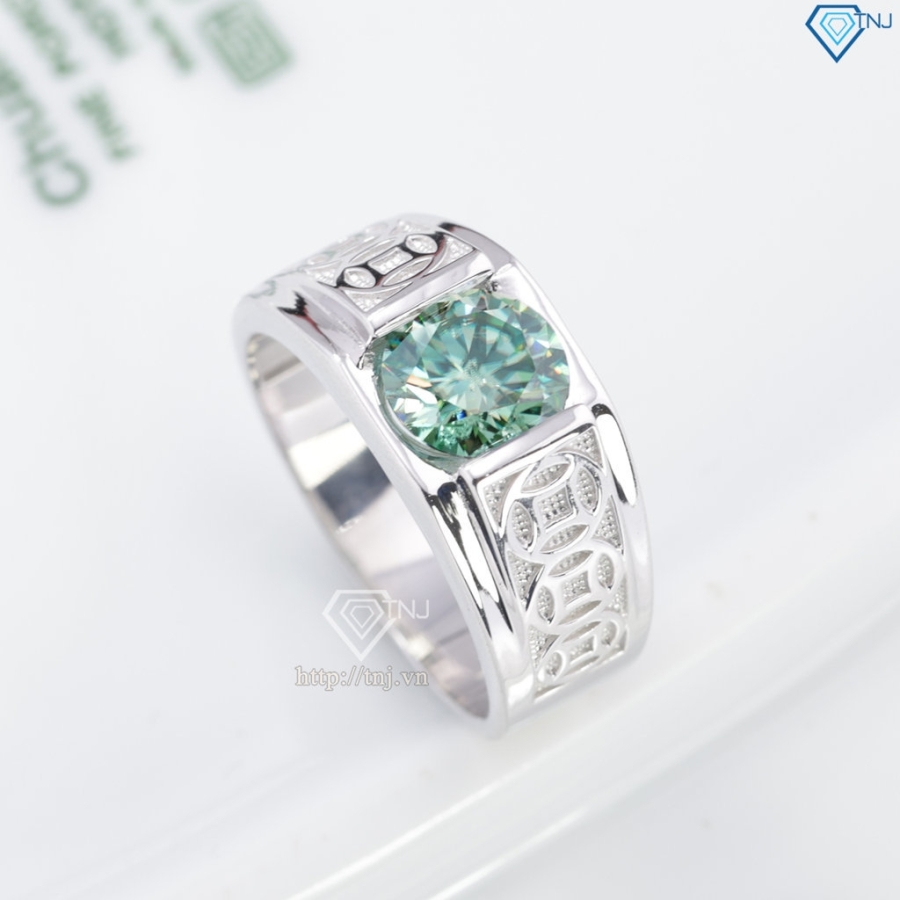 Nhẫn nam kim tiền đính kim cương Moissanite xanh 8.0mm NNAM0240