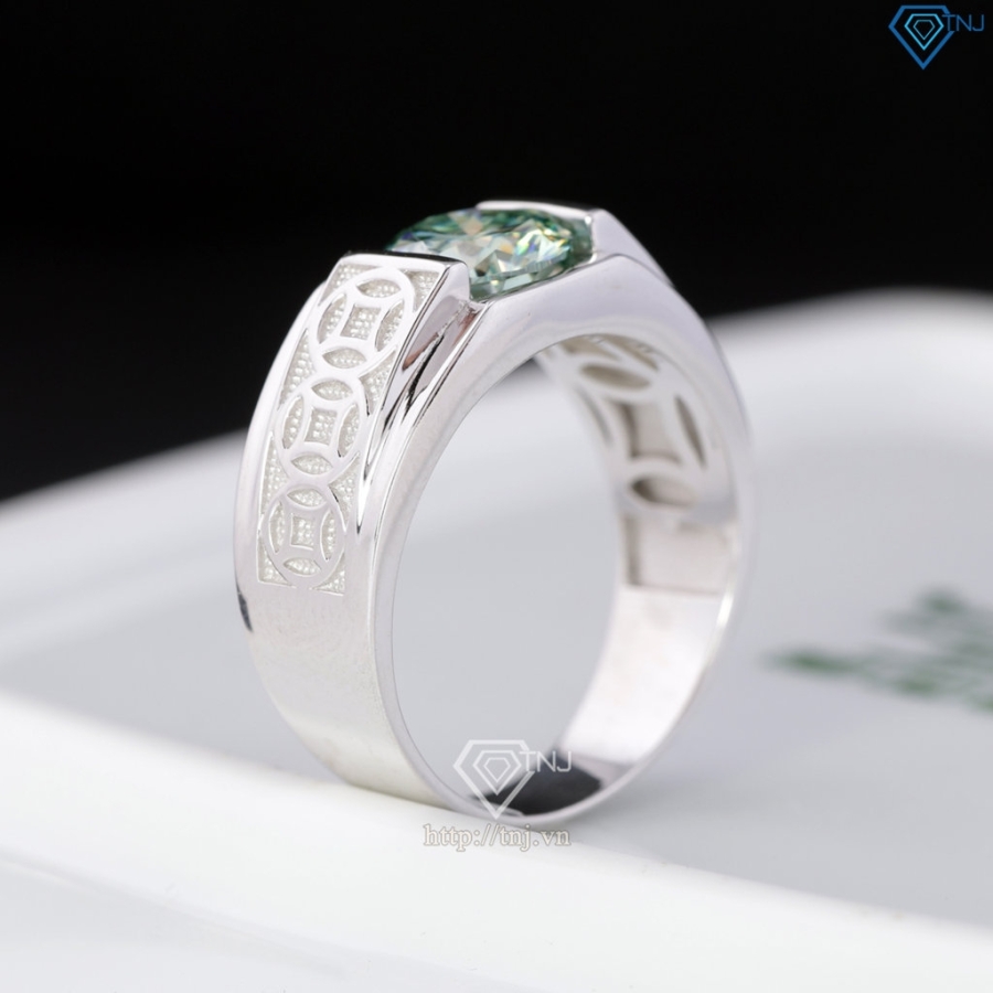 Nhẫn nam kim tiền đính kim cương Moissanite xanh 8.0mm NNAM0240