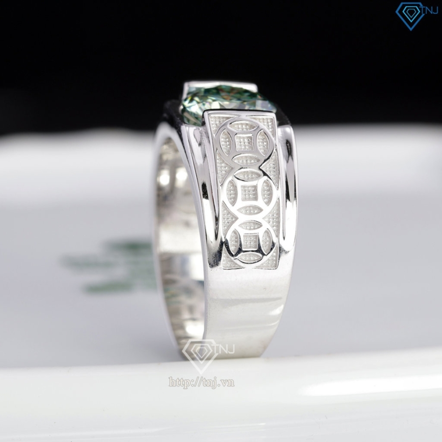 Nhẫn nam kim tiền đính kim cương Moissanite xanh 8.0mm NNAM0240