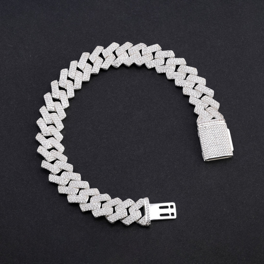 Lắc tay nam Cuban mắt xích đính đá bản 12mm LTA0226 Lắc tay nam Cuban mắt xích đính đá bản 12mm LTA0226