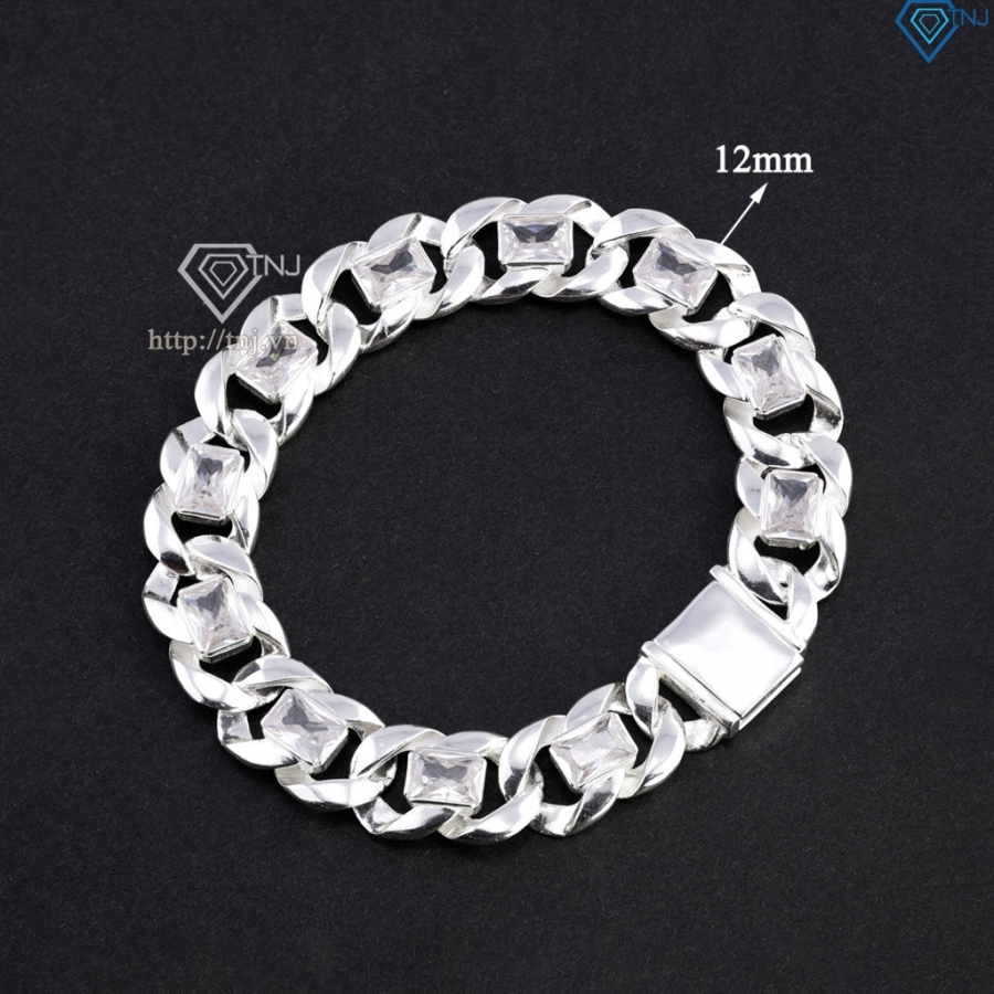 Lắc tay bạc nam mắt xích đính đá bản 12mm LTA0227 - Trang Sức TNJ Lắc tay bạc nam mắt xích đính đá bản 12mm LTA0227 - Trang Sức TNJ