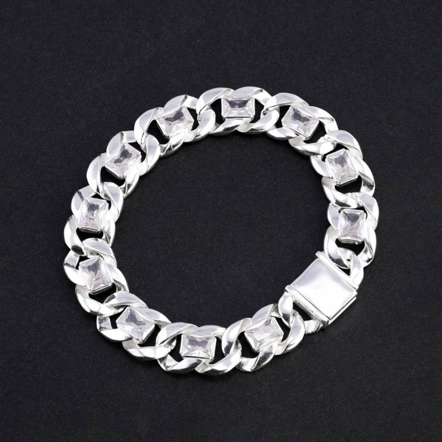 Lắc tay bạc nam mắt xích đính đá bản 12mm LTA0227 Lắc tay bạc nam mắt xích đính đá bản 12mm LTA0227