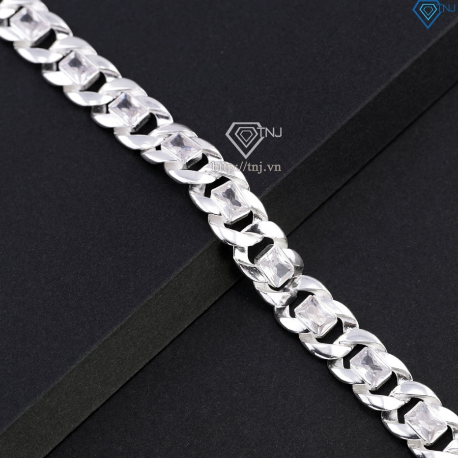 Lắc tay bạc nam mắt xích đính đá bản 12mm LTA0227 - Trang Sức TNJ Lắc tay bạc nam mắt xích đính đá bản 12mm LTA0227 - Trang Sức TNJ