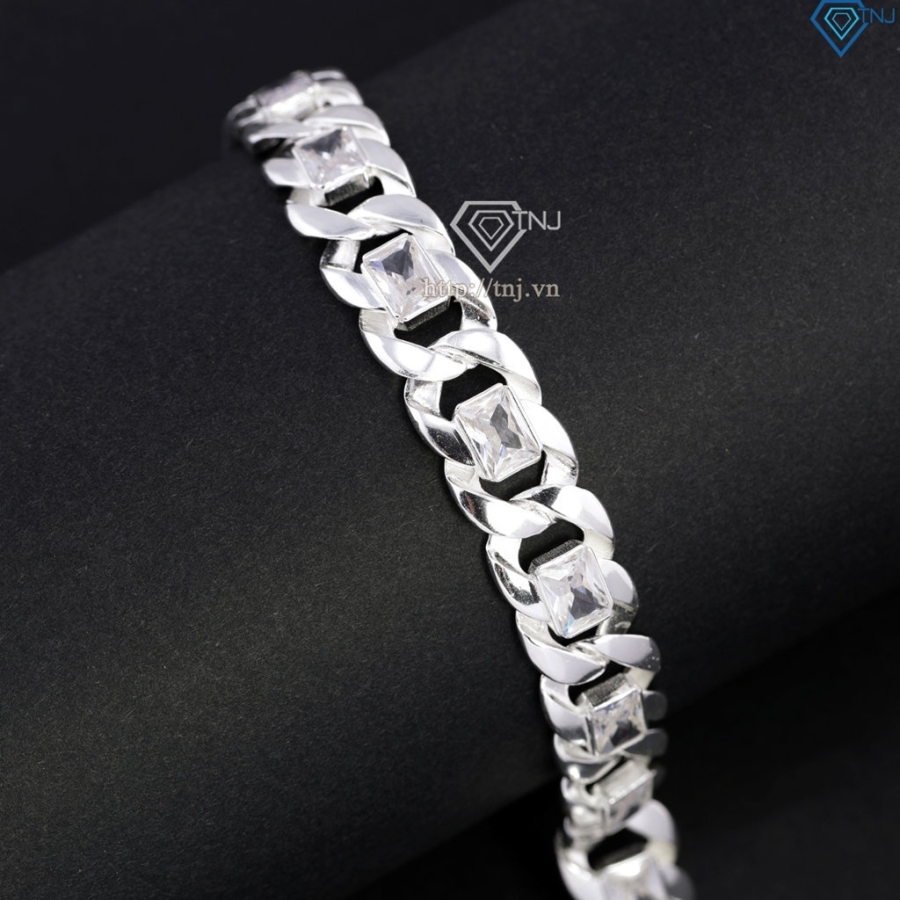 Lắc tay bạc nam mắt xích đính đá bản 12mm LTA0227 - Trang Sức TNJ Lắc tay bạc nam mắt xích đính đá bản 12mm LTA0227 - Trang Sức TNJ