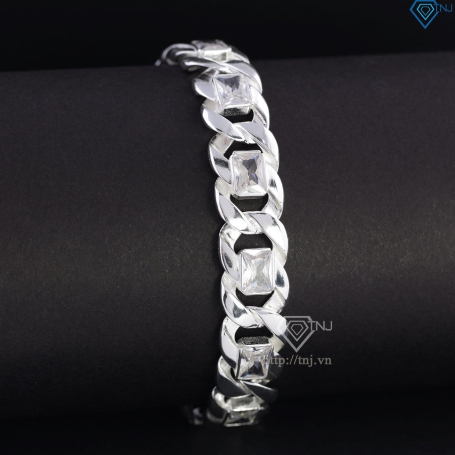 Lắc tay bạc nam mắt xích đính đá bản 12mm LTA0227 - Trang Sức TNJ Lắc tay bạc nam mắt xích đính đá bản 12mm LTA0227 - Trang Sức TNJ