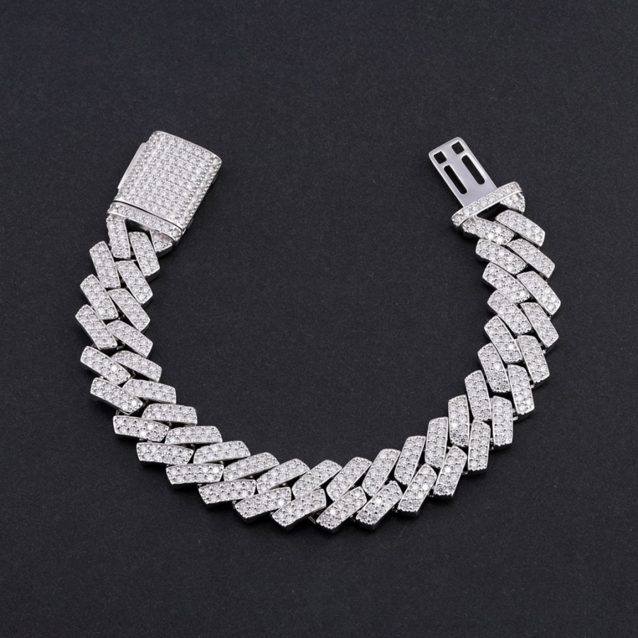 Lắc tay nam Cuban đính full kim cương Moissanite 14mm LTAM0013 Lắc tay nam Cuban đính full kim cương Moissanite 14mm LTAM0013