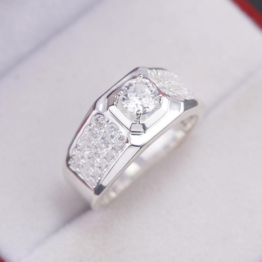 Nhẫn nam bạc 925 bản nhỏ đính đá NNA0861
