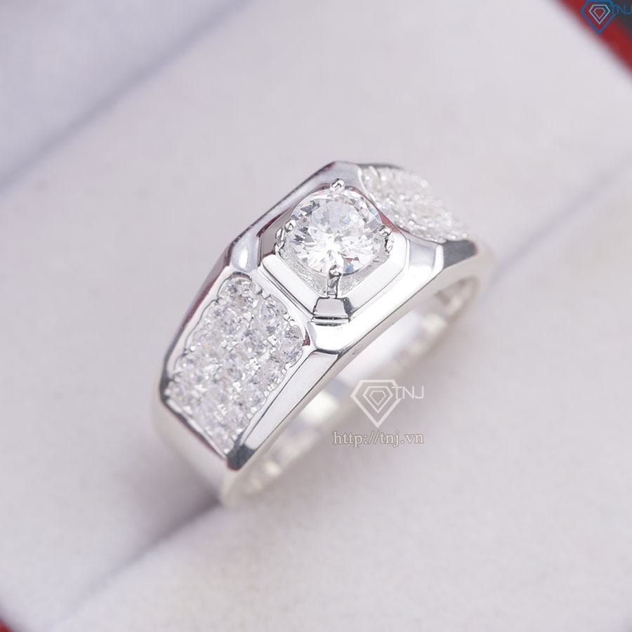 Nhẫn nam bạc 925 bản nhỏ đính đá NNA0861