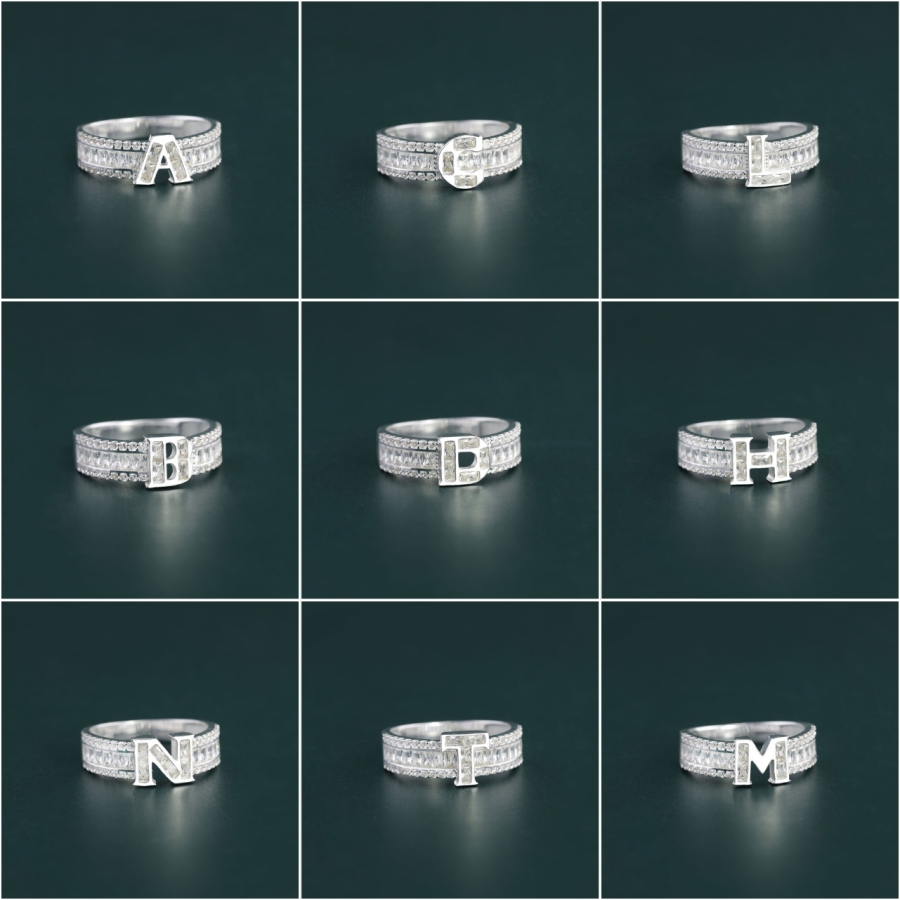 Nhẫn bạc nữ 925 chữ cái theo yêu cầu đính đá NN0515 Nhẫn bạc nữ 925 chữ cái theo yêu cầu đính đá NN0515
