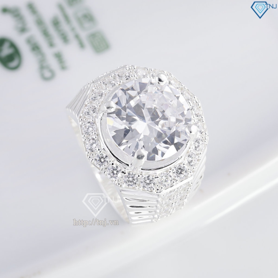 Nhẫn bạc nam bản to đính đá 15mm NNA0862 Nhẫn bạc nam bản to đính đá 15mm NNA0862