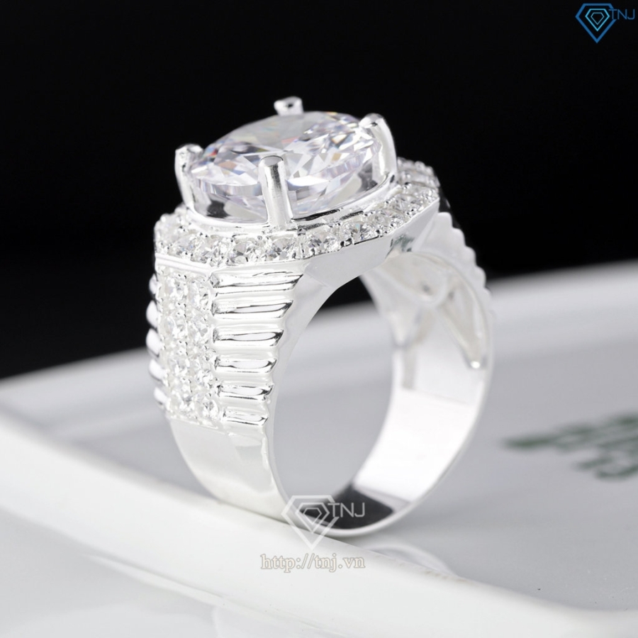 Nhẫn bạc nam bản to đính đá 15mm NNA0862 Nhẫn bạc nam bản to đính đá 15mm NNA0862