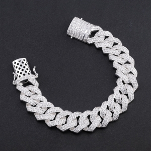 Lắc tay nam Cuban bạc đính đá LTA0059