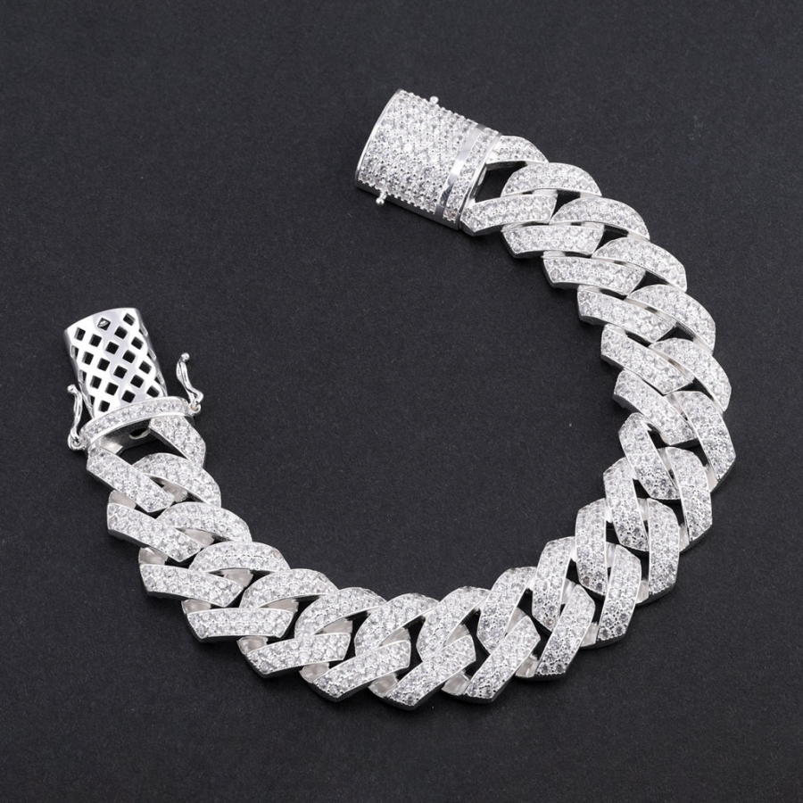 Lắc tay nam Cuban bạc đính đá LTA0059