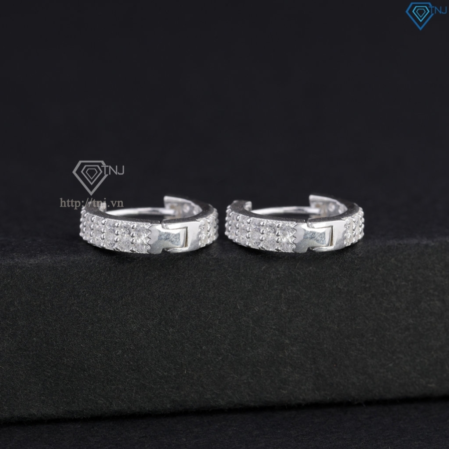 Khuyên tai bạc nam nhỏ 11mm đính full đá BTA0116 - Trang Sức TNJ