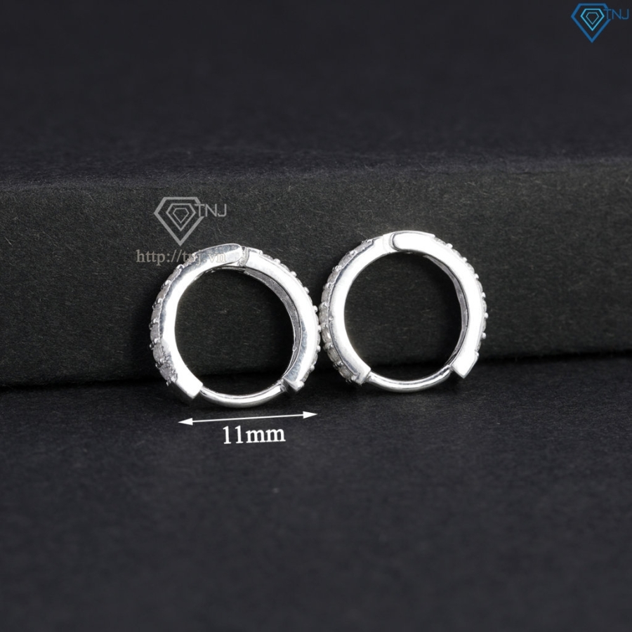 Khuyên tai bạc nam nhỏ 11mm đính full đá BTA0116 - Trang Sức TNJ