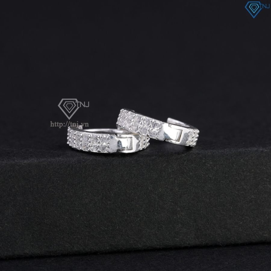 Khuyên tai bạc nam nhỏ 11mm đính full đá BTA0116 - Trang Sức TNJ