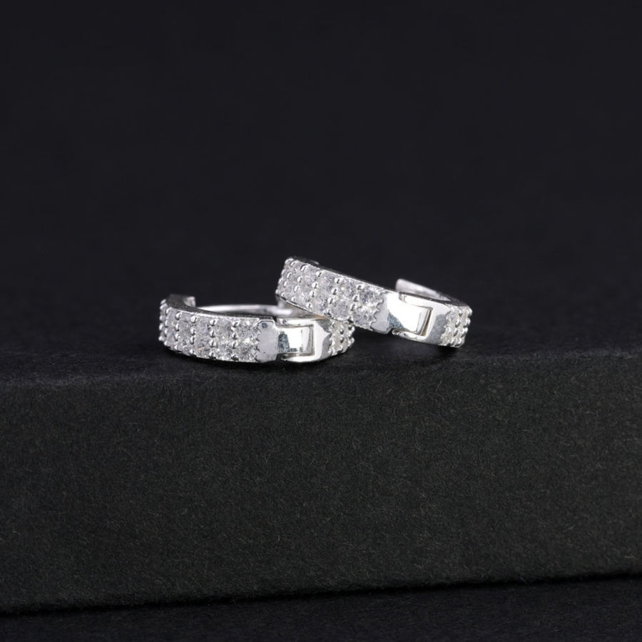 Khuyên tai bạc nam nhỏ 11mm đính full đá BTA0116