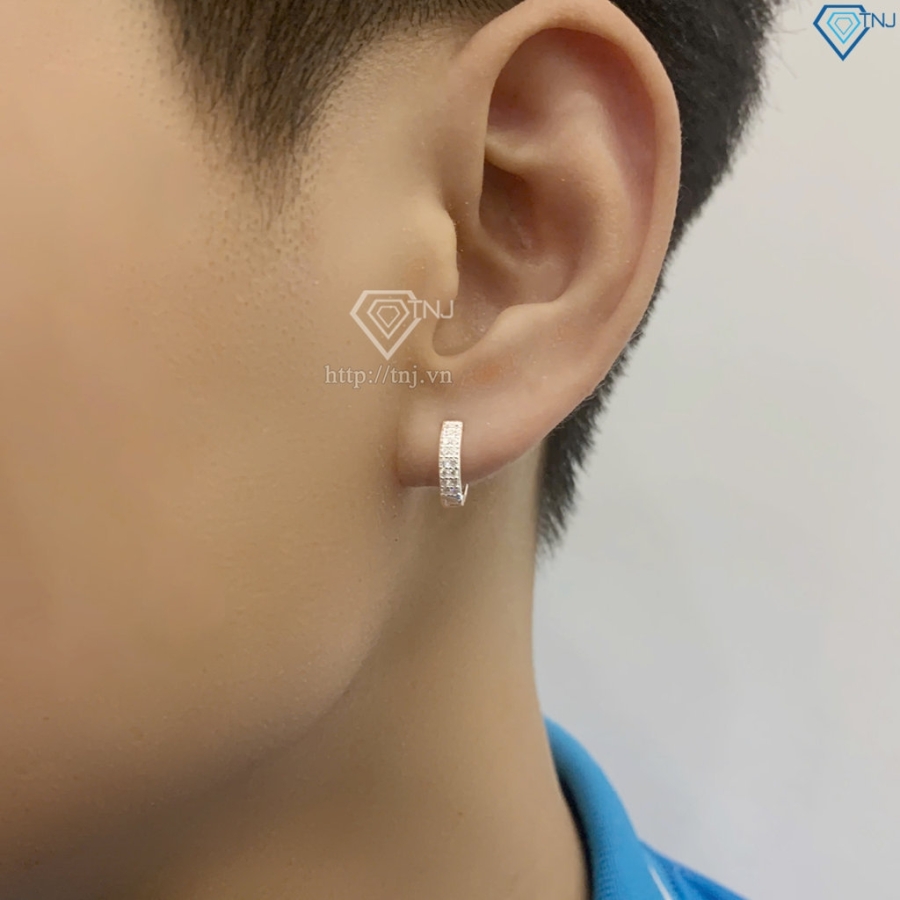Khuyên tai bạc nam nhỏ 11mm đính full đá BTA0116 - Trang Sức TNJ