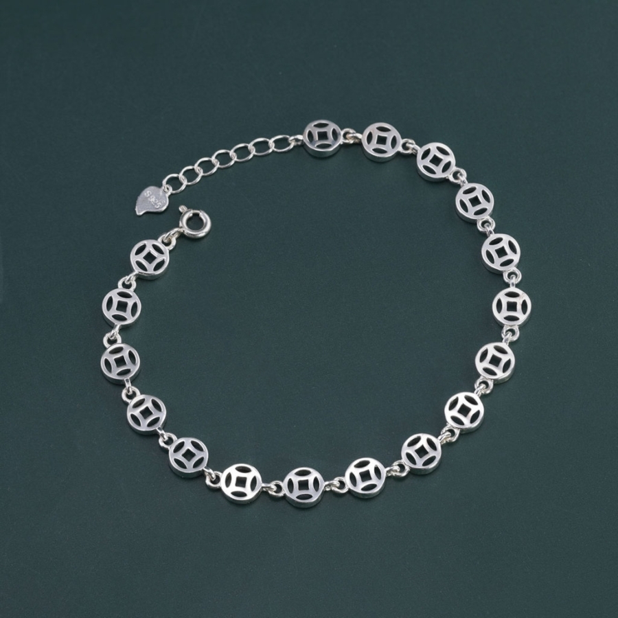 Lắc tay bạc nữ hình kim tiền đẹp LTN0437