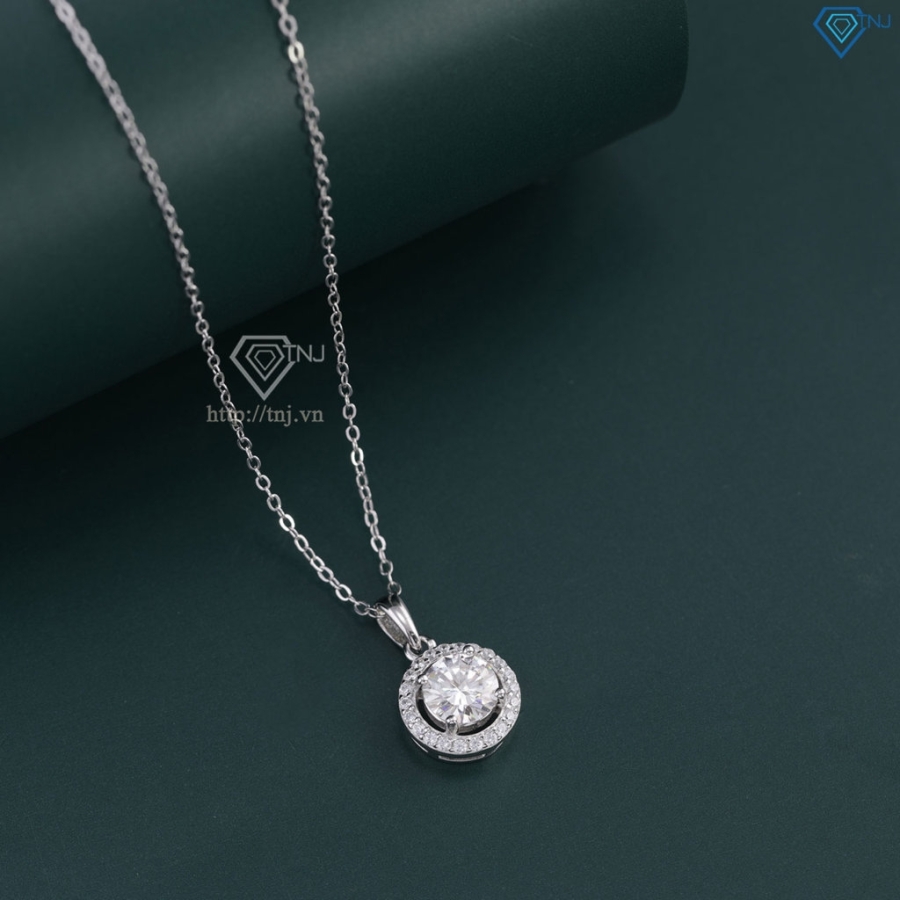 Dây chuyền nữ mặt tròn đính kim cương Moissanite 6.5mm xi kim DCNM0068