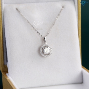 Dây chuyền nữ mặt tròn đính kim cương Moissanite 6.5mm xi kim DCNM0068