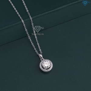 Dây chuyền nữ mặt tròn đính kim cương Moissanite 6.5mm xi kim DCNM0068