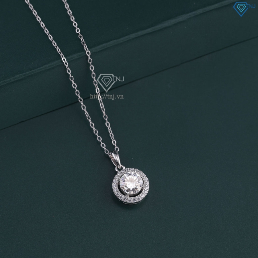 Dây chuyền nữ mặt tròn đính kim cương Moissanite 6.5mm xi kim DCNM0068