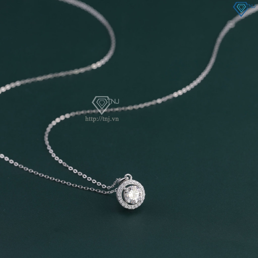 Dây chuyền nữ mặt tròn đính kim cương Moissanite 6.5mm xi kim DCNM0068