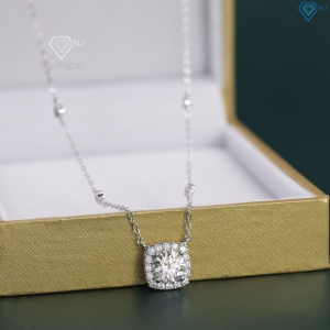 Dây chuyền nữ mặt vuông đính kim cương Moissanite 6.5mm xi kim DCNM006