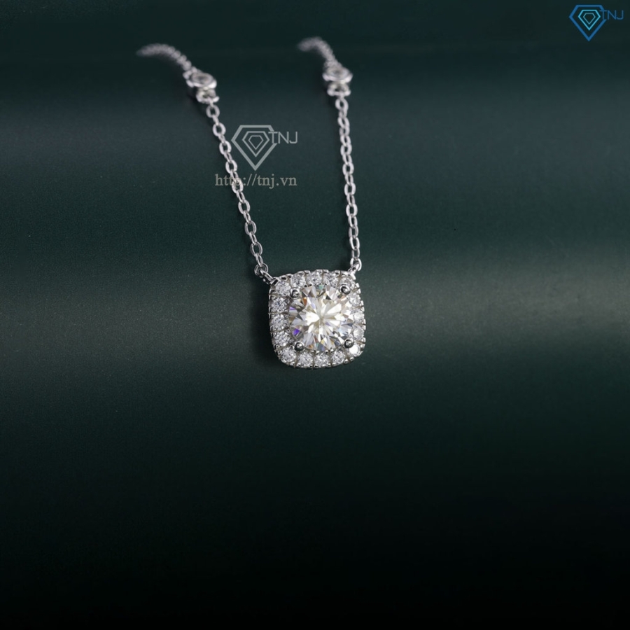 Dây chuyền nữ mặt vuông đính kim cương Moissanite 6.5mm xi kim DCNM006