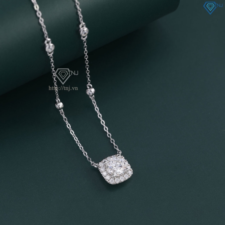 Dây chuyền nữ mặt vuông đính kim cương Moissanite 6.5mm xi kim DCNM006