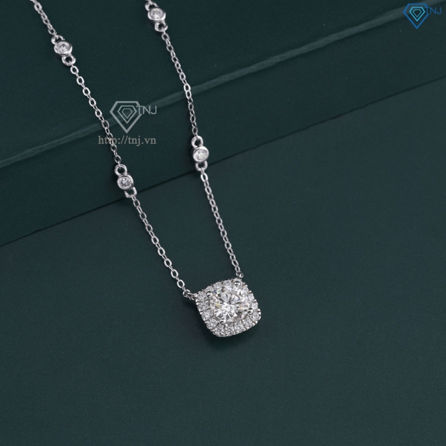Dây chuyền nữ mặt vuông đính kim cương Moissanite 6.5mm xi kim DCNM006