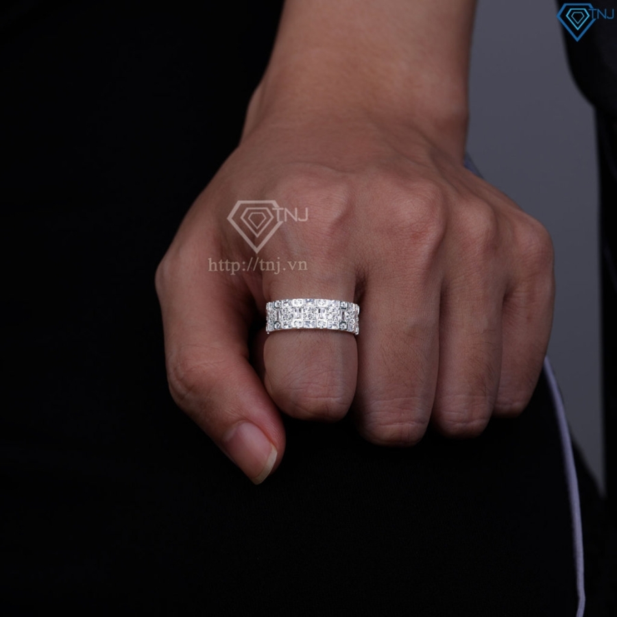 Nhẫn nam bạc 925 bản tròn đính đá đẹp NNA0864