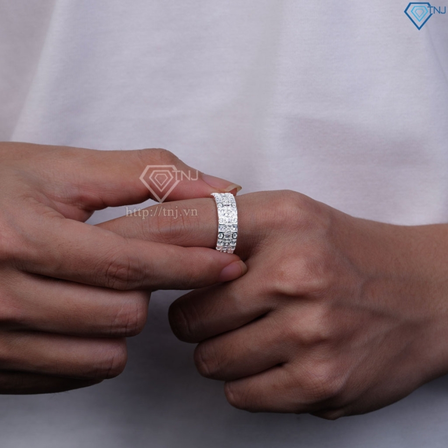 Nhẫn nam bạc 925 bản tròn đính đá đẹp NNA0864