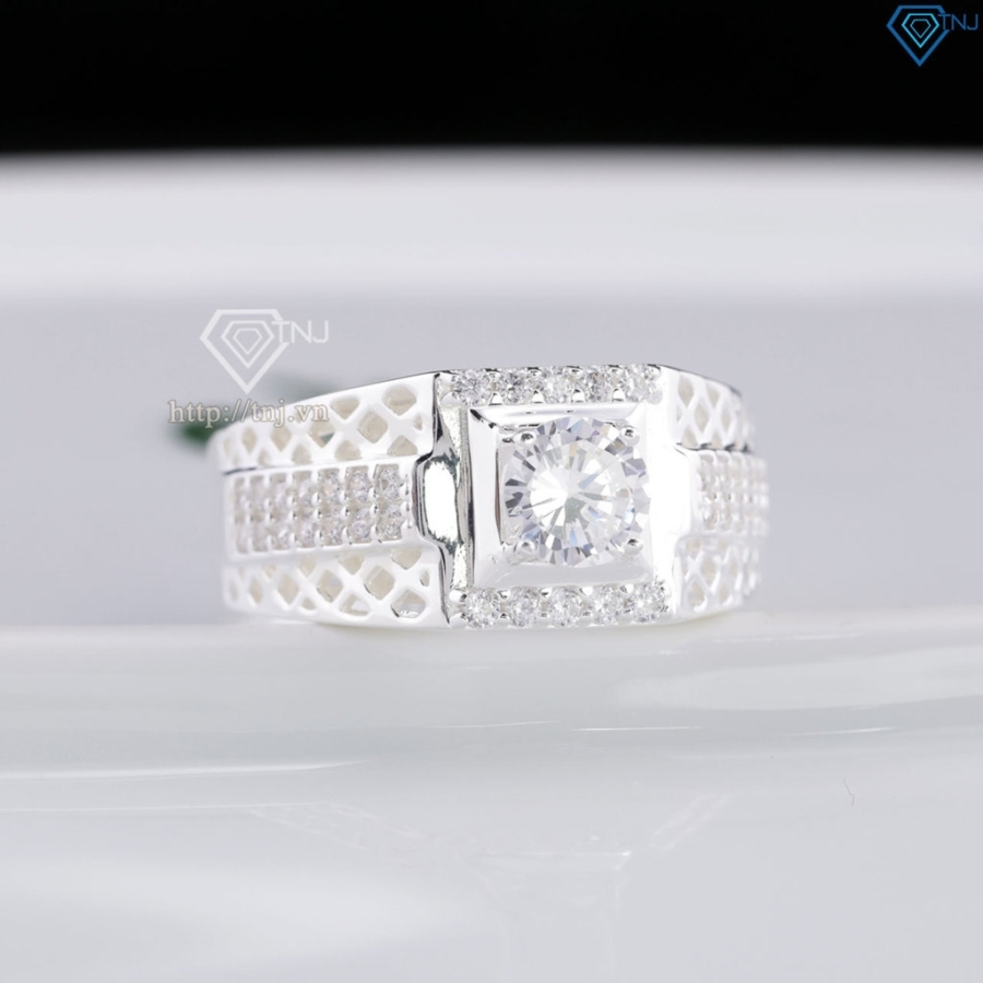Nhẫn nam bạc hoạ tiết kẻ caro đính đá NNA0868