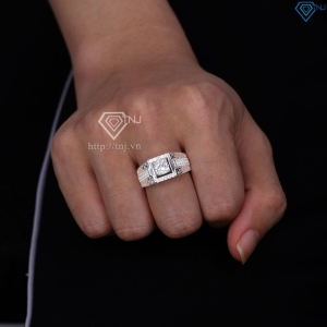 Nhẫn nam bạc hoạ tiết kẻ caro đính đá NNA0868