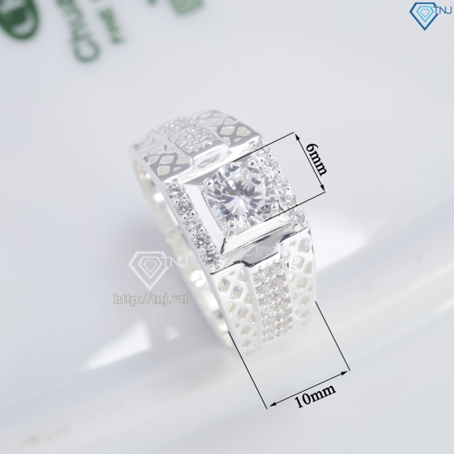Nhẫn nam bạc hoạ tiết kẻ caro đính đá NNA0868