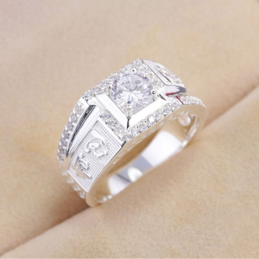Nhẫn nam bạc chữ Tài Lộc đính đá NNA0870