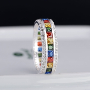 Nhẫn bạc nam tròn đính đá đa sắc đẹp NNA0832