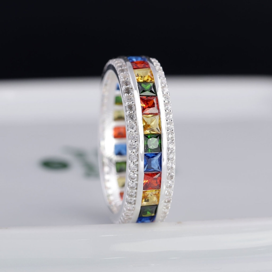 Nhẫn bạc nam tròn đính đá đa sắc đẹp NNA0832
