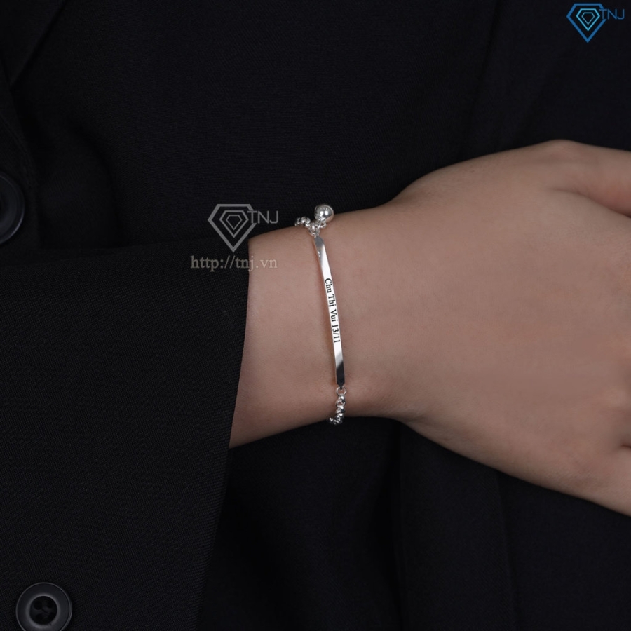 Lắc tay bạc nữ có chuông khắc tên LTN0172 - Trang Sức TNJ