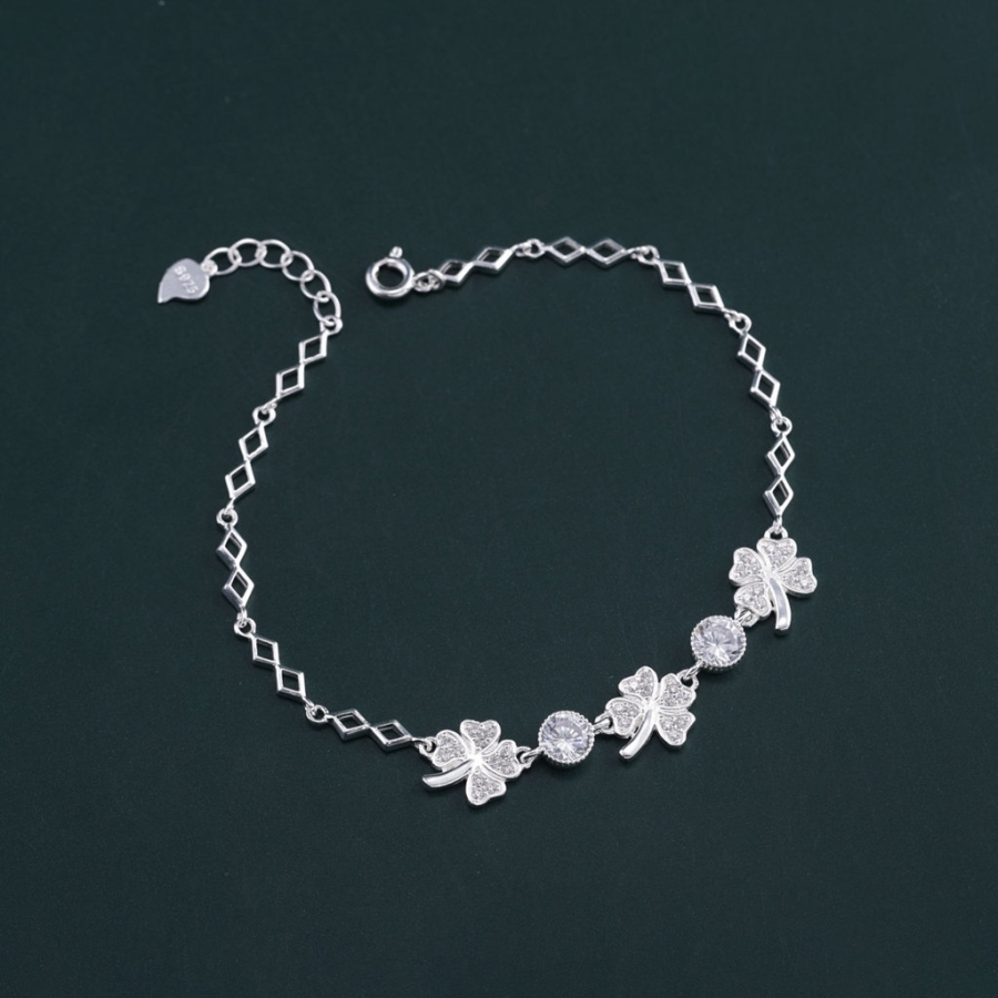 Lắc tay bạc nữ hình cỏ 4 lá may mắn LTN0173